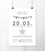 Geburtsdatenposter - Stern - versch. Farben - Modern