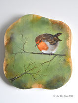 Roodborstje geschilderd op een mooie houten schijf.