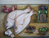 Stillleben mit Fisch und Oliven