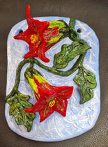 Keramikbild Trompetenblumen