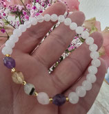 Mondstein mit Fac. Amethyst, Rosenquarz,Prehnit u. Citrin