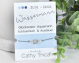 Sternzeichen Armband Wassermann mit Aquamarin Edelstein, Spruchkarte und Bandfarbe nach Wahl