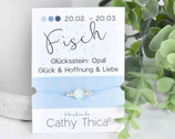 Sternzeichen Armband Fische mit Opal Edelstein, Spruchkarte und Bandfarbe nach Wahl