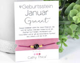 Geburtsstein Armband Januar mit Granat Edelstein, Spruchkarte und Bandfarbe nach Wahl