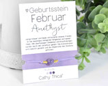 Geburtsstein Armband Februar mit Amethyst Edelstein, Spruchkarte und Bandfarbe nach Wahl