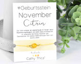 Geburtsstein Armband November mit Citrin Edelstein, Spruchkarte und Bandfarbe nach Wahl