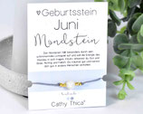 Geburtsstein Armband Juni mit Mondstein Edelstein, Spruchkarte und Bandfarbe nach Wahl