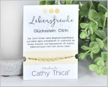 Glücksarmband mit 5x Citrin Edelstein 4 mm, Spruchkarte Lebensfreude und Bandfarbe nach Wahl