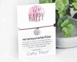 Wunscherfüller Armband "Be Happy" mit Mandala Anhänger, Spruchkarte und Bandfarbe nach Wahl