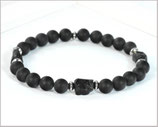 Herren Obsidian Armband mit schwarzer Obsidian matt mit Turmalin Rohstein mit Edelstahl