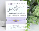 Sternzeichen Armband Jungfrau mit Amethyst Edelstein, Spruchkarte und Bandfarbe nach Wahl