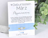 Geburtsstein Armband März mit Aquamarin Edelstein, Spruchkarte und Bandfarbe nach Wahl