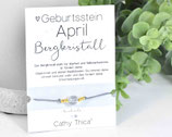 Geburtsstein Armband April mit Bergkristall Edelstein, Spruchkarte und Bandfarbe nach Wahl