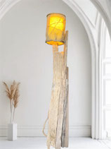 Lampadaire en bois flotté, abat jour original en toile de jute