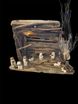 Crèche de Noël en bois flotté et ses santons