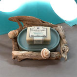 Porte savon en bois flotté et coupelle en céramique verte