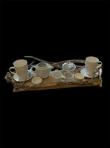 Plateau en bois flotté et sa vaisselle pour le café