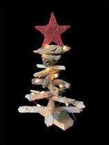 Sapin de Noël écolo en bois flotté et sa guirlande lumineuse - Hauteur 48 cm