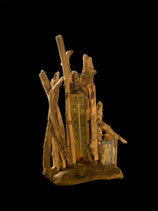 Thermomètre en bois flotté et fiole de fleurs séchées