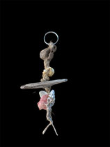 Porte clé en bois flotté, coquillages et corde de chanvre