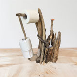 Distributeur papier toilette en bois flotté pour 4 rouleaux et brosse intégrée