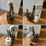 Distributeur papier toilette en bois flotté et brosse intégrée