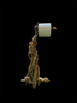Distributeur papier toilette en bois flotté, décoré de corde et de coquillages