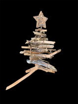 Sapin de Noël écolo en bois flotté et sa guirlande naturelle - Hauteur 52 cm