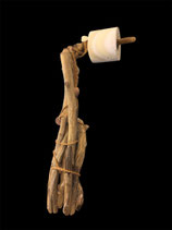 Distributeur papier toilette en bois flotté, décoré de corde et quelques coquillages