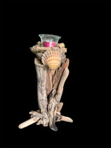 Bougeoir en bois flotté, décoré d'un coquillage