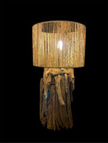 Lampe en bois flotté - abat jour corde