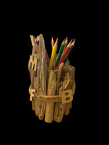 Pot en bois flotté et 10 crayons de couleur