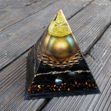 Orgonit Pyramide 13,5cm, mit Shri Yantra & schimmernder Orgonit-Kugel (A47) | Edelstein Heilstein Deko