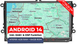 AV9-L3 Android 14 Autoradio mit Navigation: MediaTek MT6769V, 4GB+64GB, 9 Zoll QLED Display, SIM, Apple CarPlay & Android Auto, DAB+, CANBUS, GPS – Ersatz für VW/Skoda/SEAT (RNS/RCD)