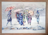 aquarelle les parapluies