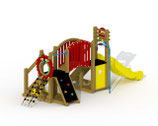 Kleinkind-Spielgerät Mammut mit Kunststoff-Rutsche, Laufbrücke und gerader Rutschstange