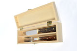 Jausenmesser und Gabel Hirschhorn mit oder ohne Messing in Holzkassette