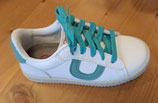 baskets cuir blanc - lacet vert turquoise, Cienta