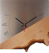 Wanduhr Edelstahl Wildeiche mit Borke / Wall clock stainless steel wild oak with bark