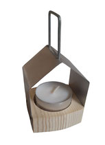 Teelichtlaterne Edelstahl Holz / Tealight lantern made of stainless steel and wood