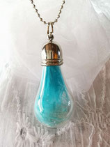 Collier verre soufflé goutte plume Turquoise et micro-billes transparentes