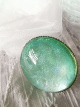 Bague cabochon 30 mm paillettes turquoise