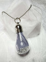 Collier goutte verre soufflé Plume Grise, Mini-billes Argent et Micro-billes transparentes