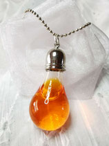 Collier verre soufflé goutte liquide orange