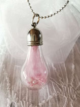 Collier verre soufflé goutte Plume Rose pale et micro-billes transparentes