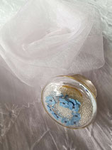 Bague 24 mm Bague 24 mm Micro-billes transparentes et Papillons fimo bleu