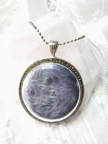 Collier verre soufflé globe cabochon rond Plume Grise