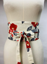 Ceinture Obi Camélie écru uni rouge