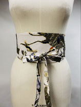 Ceinture Obi grue/tortue blanche uni noir