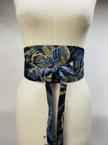 Ceinture Obi coq doré uni bleu marine